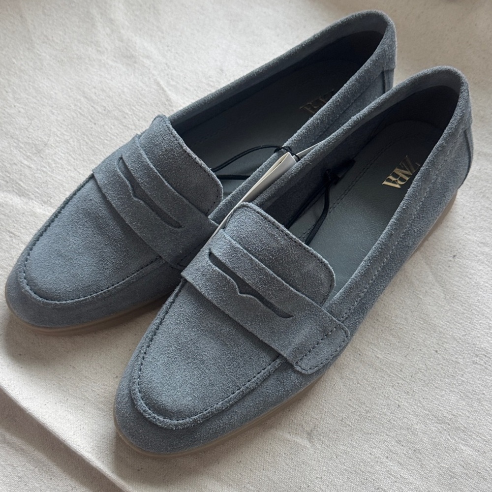 Zara Blue Suede Loafers